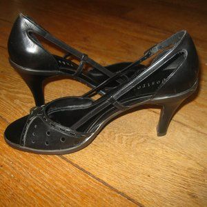 New Black Leather Peep Toe Heels
